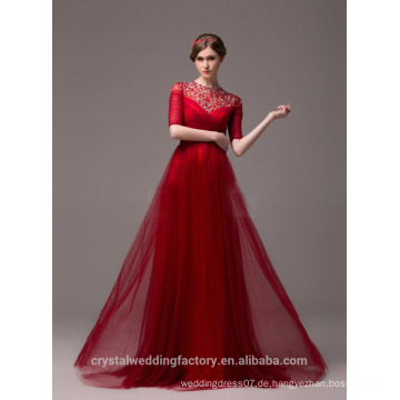 Alibaba elegante lange neue Designer kurze Hülse rote Farbe Tulle Strand Abendkleider oder Brautjungfer Kleid LE27